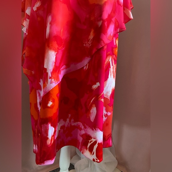 NWT Sandra Darren Art To Wear Sunset Midi Ruffle Flow‎ Sleeve Shawl Dress: BB59 - Picture 13 of 13